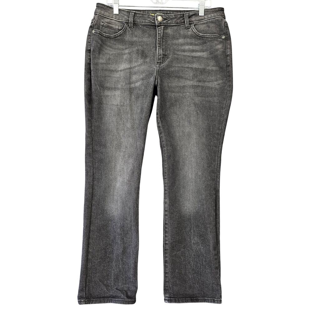 Lee Black Stonewash Jeans Regular Fit Straight Leg Denim Women Size 14 Short Zip